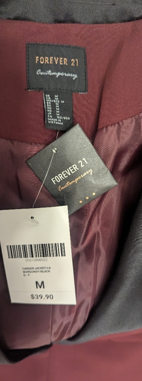Forever 21 Burgundy Blazer with Black Satin Lapel. Size M. NWT. - Picture 10 of 10